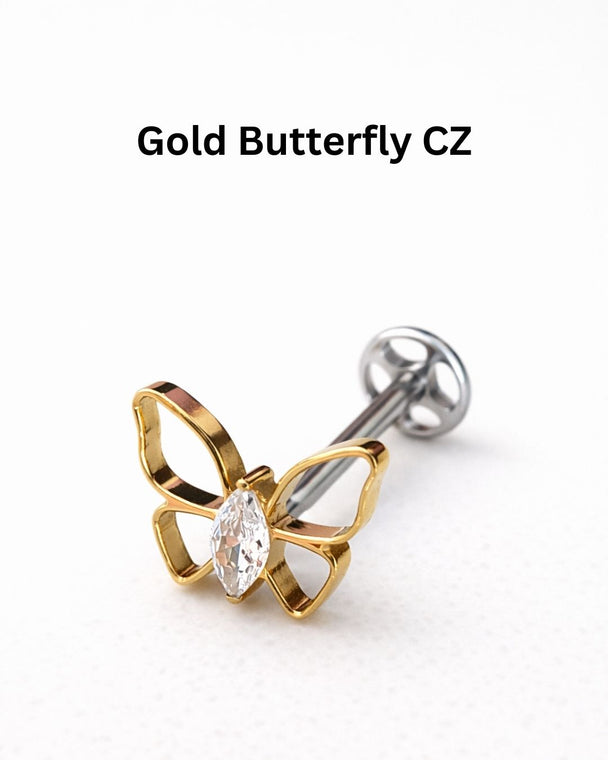 Titanium Labret Butterfly Earring with CZ Marquise Stone