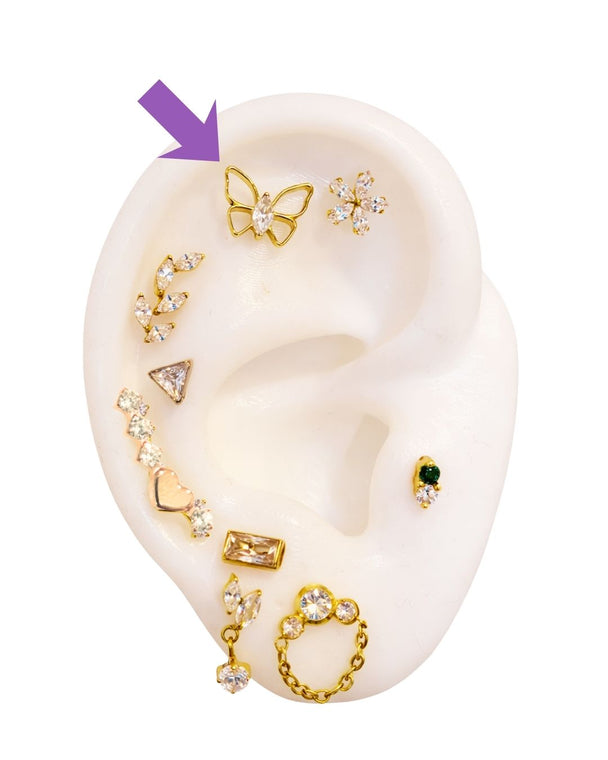 Titanium Labret Butterfly Earring with CZ Marquise Stone