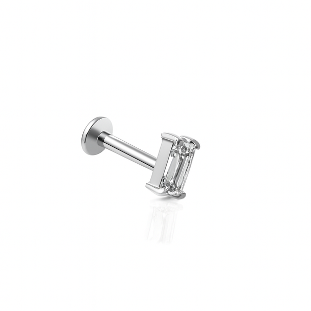 Rectangle 6mm CZ Threadless Titanium Flat Back Earring (2 labrets included)